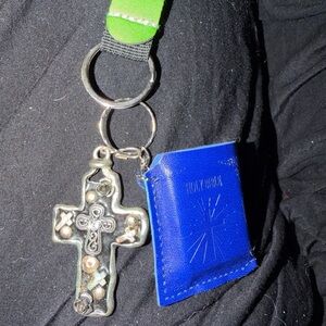 Blue Key & Card Holder with Cross Charm